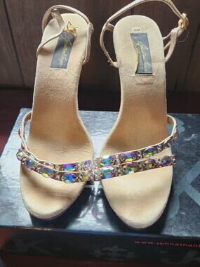 Johnathan Kayne Rhinestone Wedge Sandals Womens Size 10M